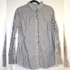 Banana Republic Gray Striped Button Down w Ruffle Accents